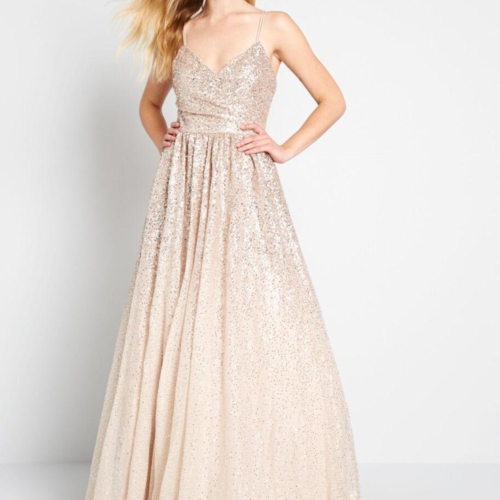Modcloth ElizaJ gold metallic sequin Maxi Dress Tulle Cheers to You